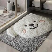 1 covor de baie din microfibră cu model de ursuleț alb mic, antiderapant și super moale, preș de ușă, covoraș de absorbție a apei pentru baie, lavabil la mașină, cu fir scurt, spate TPR, material tricotat, pentru baie, dormitor, bucătărie, intrare, utilizare în interior și exterior, accesorii și decor pentru baie, cadou perfect pentru casă nouă. - Multicolor - Vizualizare 1