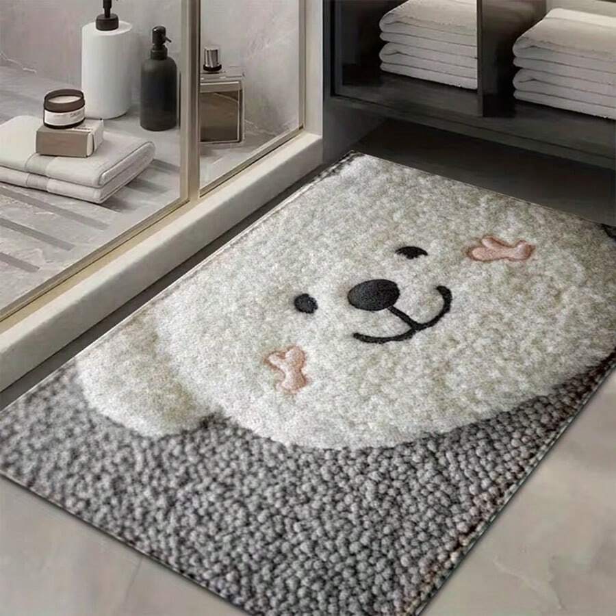 1 covor de baie din microfibră cu model de ursuleț alb mic, antiderapant și super moale, preș de ușă, covoraș de absorbție a apei pentru baie, lavabil la mașină, cu fir scurt, spate TPR, material tricotat, pentru baie, dormitor, bucătărie, intrare, utilizare în interior și exterior, accesorii și decor pentru baie, cadou perfect pentru casă nouă. - Multicolor - Vizualizare 1