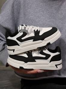 2026春季新款黑白撞色学生滑板鞋，时尚百搭休闲运动鞋，青少年ins风 - 黑與白 - 查看 4