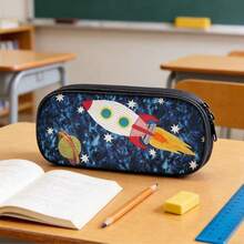 Rocket Cartoon Shaped Student Pencil Case, Large Capacity Design With Layered Storage, Easily Holds Pencils, Erasers, Rulers And Other Stationery. Essential School Supplies For Daily Use, Outdoor Sketching, Office Desk Organization,Bag - Multicolor - View 6