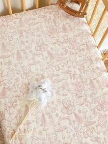 1pc 120*60cm Baby Crib Soft & Breathable Muslin Fitted Sheet With Rabbit Pattern - Multicolor - View 14