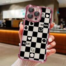 1pcs Black and White Checkerboard  Heart Flower Phone Case Compatible with Apple Phone17ProMax 16 15 14Plus 11 12 13 ProMax Antidrop Phone Case Camera Protection Phone Case Funky Girlish Style Popular Cute Funny Can Be Given To Friends Can Be Given To A Lover - Rosa - Ver 1