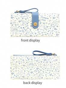 1个猫咪卡通印花长款钱包，带按扣和拉链，适合装硬币 - 多隔层零钱包/卡包 - 大容量零钱包 - 便携式卡包，女孩迷你钱包，小钱包，可爱钱包，情人节/新年礼物 - 多色-- - 查看 5