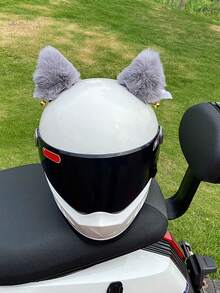 可拆卸毛绒猫耳装饰，带铃铛，适用于电动摩托车、骑行者、滑雪头盔 - 彩色 - 查看 6