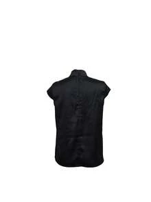 女士优雅漏斗领衬衫，饰有荷叶边和金色纽扣，短袖 - 黑色 - 查看 5