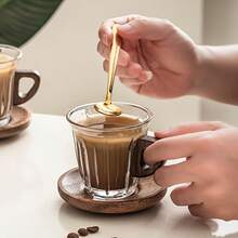 1pc Glass Coffee Cup Set With Coaster, Milk Cup, Tea Cup, Latte Cup, With Handle, Easy To Grip, Suitable For Cafe, Home, Restaurant Use