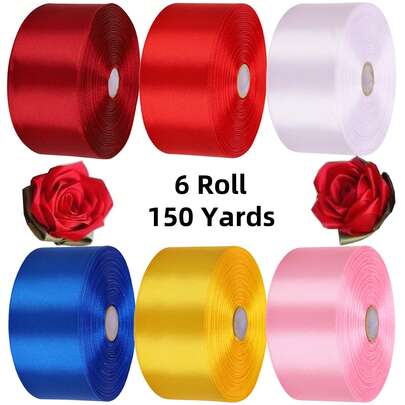6 Rolls 1-1/2 Inch Satin Ribbon Solid Fabric Ribbon For Gift Wrapping Chair Sash Valentine's Day Wedding Birthday Party Decoration Hair Floral Craft Sewing,Total Length 150 Yards,Mother's Day Gift.(Red,White,Pink And Yellow)