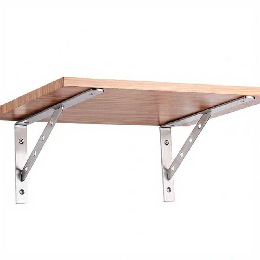 2个不锈钢三角支架，壁挂式货架支架，重型支撑，壁挂式工作台支架，五金配件 - 銀色 - 查看 1