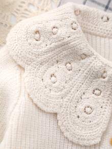 Áo len cardigan cổ ren trắng thêu đan cho bé gái, thích hợp mặc thường ngày hoặc đi chơi - trắng - Xem 3