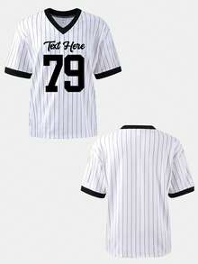 تي شيرت نسائي مخطط بألوان متباينة. يمكن التخصيص بخطوط مرحة وأرقام ورقم اللاعب والأرقام الحظية وأسماء اللاعبين وأسماء العائلة والتواريخ، أي شيء يمكن تخصيصه - أبيض وأسود - مشاهدة 2