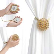 1/2pcs Magnetic Curtain Clips, Golden Crystal Flower Curtain Decor No Drill, Curtain Clips With High Elastic Spring Wire, Home Decor - Multicolor - View 2