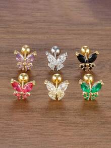1pc Stainless Steel Mini Zirconia Flower Stud Earrings, Women's Gold Color Ear Cartilage Earrings, Ear Piercing Jewelry - Flowers - View 11