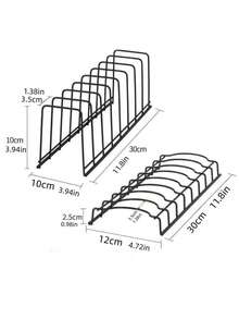 1pc Black Stainless Steel Bowl & Dish Storage Organizer, Tabletop Draining Rack, Kitchen Utensil Holder - Black - View 2
