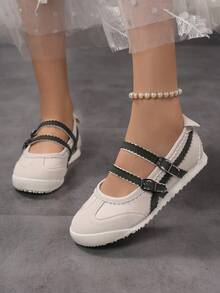 Zapatos de estilo Mary Jane versátiles de moda para mujer, zapatos de estilo ballet, cómodos y ligeros con doble hebilla, cómodos y dulces mocasines casuales - Albaricoque - Ver 4