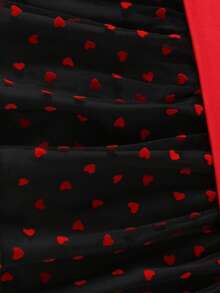 Váy dài tay cổ tròn in hình trái tim, viền lưới nhung dành cho bé gái ngày lễ tình nhân - Đỏ - Xem 6