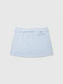 Women's Solid Color Zipper Waist Belt Midi Skirt Shorts Summer - Baby Blue - View 2