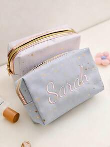 Túi đựng mỹ phẩm thêu hình ngôi sao theo yêu cầu, túi đựng mỹ phẩm dung tích lớn cá nhân hóa, túi đựng mỹ phẩm cho phù dâu, quà tặng tiệc độc thân, quà tặng phù dâu, quà cưới, phù hợp cho tiệc cưới và phù dâu. - Nhiều màu - Xem 7