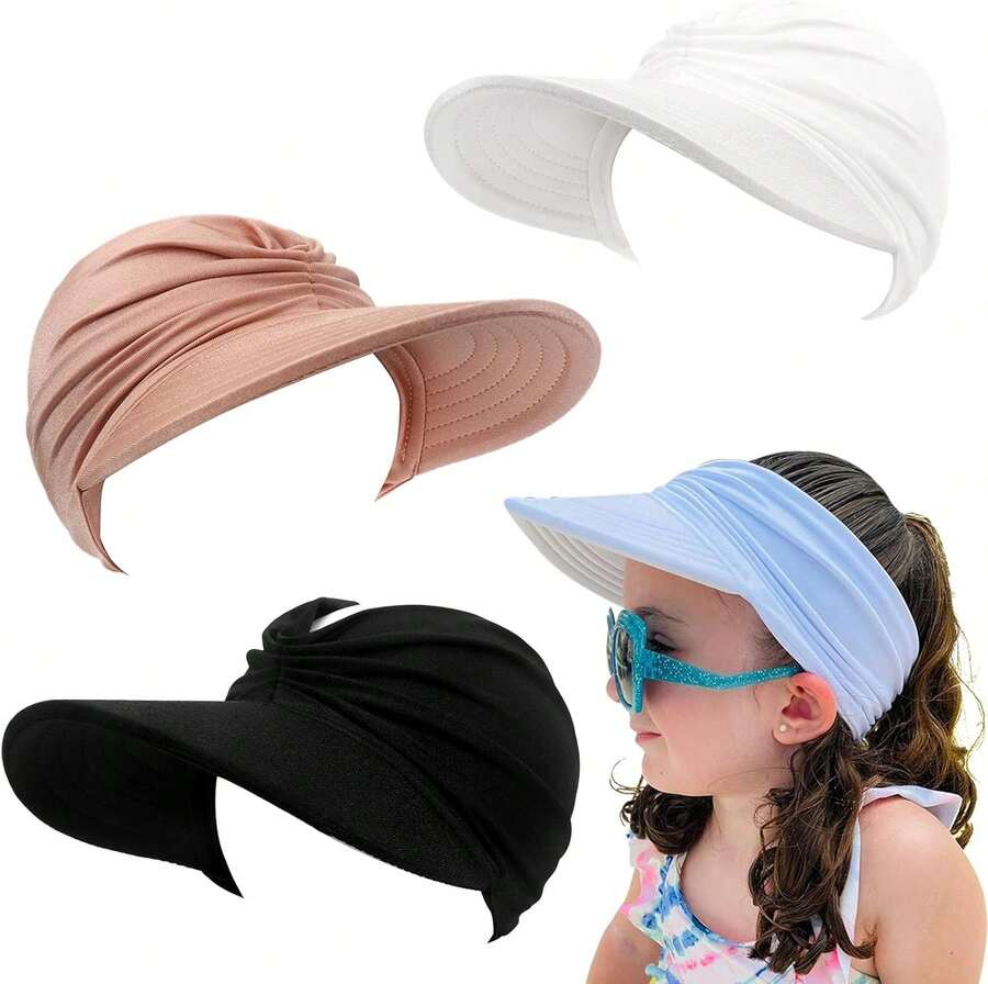 Visera Infantil, Gorra De Béisbol De Protección Solar Transpirable Unisex, Gorra Deportiva con Parte Superior Abierta, ala Ancha, Elástica, 3 Unidades,36984317 - Verde militar - Ver 1