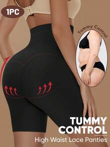 MEIYATING 高腰收腹女士内裤，透气网纱蕾丝边三角裤，夏季塑身衣 - 黑色 - 查看 3