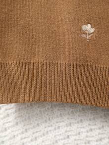 Girls' Knitted Round Neck Handmade Floral Embroidery Cardigan - Brown - View 6