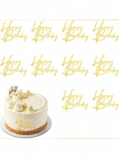 2/7/9pcs, Golden Happy Birthday Cake Cards, Happy Birthday Cake Fireworks Happy Birthday Cake Edge Decorations Cupcake Party Decorative Supplies, Cake Decoration Plugin Happy Birthday,