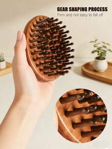1pc Sandalwood Material Round Head Massage Comb, 79 Teeth, Static-Free, Suitable For Straight Hair, Unisex - Multicolor - View 7