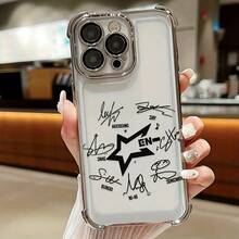 Phone Case: Fashionable Simple Signature Design E-ENHYPENS Phone Case Suitable For  17 16e 16 15 14 13 12 11 Mini Pro Max Air X XR XSMAX 8 7 Plus Shockproof Transparent Soft Back Case Funda Para  17 Pro Forros Para  Cheap  17 Case - 混合顏色 - 查看 3