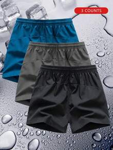 3pcs/Set Boys' Outdoor Sports Running Solid Color Breathable Comfortable Cooling Shorts, Summer - Black - View 2