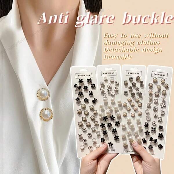 Anti-Exposure Neckline Securing Brooch. Suitable For Low-Cut Tops, Skirts, Blouses, Etc., And Is Detachable. A Suitable Gift For Women.Random Styles Will Be Shipped.