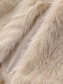 Girls Khaki Faux Fur Long Sleeve Jacket, Fashion Khaki Faux Fur Coat For Girls In Autumn/Winter
