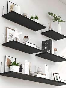 1 件装免钻孔多功能壁挂式置物架，实木材质，免钻孔悬浮式置物架，适用于卧室、宿舍、书桌、收纳整理 - 黑色 - 查看 1