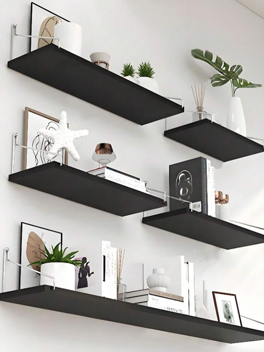 1 件装免钻孔多功能壁挂式置物架，实木材质，免钻孔悬浮式置物架，适用于卧室、宿舍、书桌、收纳整理 - 黑色 - 查看 1