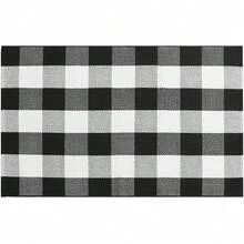 Buffalo Plaid Checkered Rug 2x3 Ft Front Door Mats, Washable Area Rugs For Front Porch Decor, Spring Summer Welcome Mats Outdoor, Black White Rug For Farmhouse/Entryway/Home Entrance,One-Size,BlackandWhite2x3Rectangular - BlackandWhite2x3Rectangular - View 9