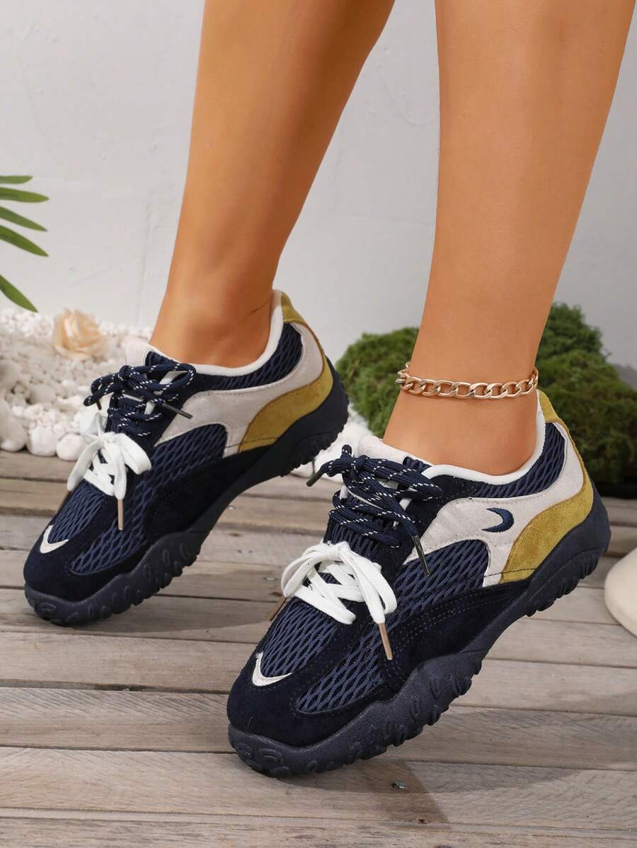 男女通用厚底复古厚底运动鞋，欧美风舒适休闲运动鞋，2025年秋季新品上市 - 寶藍色 - 查看 1