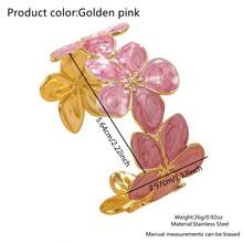 VceTd 1件装时尚花卉珐琅手镯，多色花朵开口手镯，金属宽手镯，适合女性日常通勤或度假佩戴，情人节浪漫礼物 - 金黃色 - 查看 12