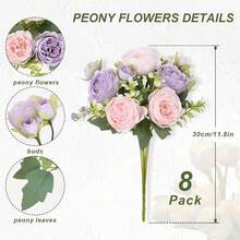 2/4/8/12 Packs Peonies Artificial Flowers, Mixed Pink Artificial Peonies, Silk Peonies Flowers Fake Peonies Artificial Flowers Peonies Bouquet For Centerpiece Table Wedding Party Home Decor - 紫丁香色 - 查看 12