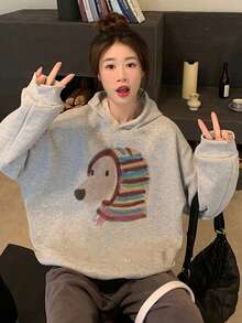 Vintage Print Loose Fit Sweatshirt - Grey - View 4