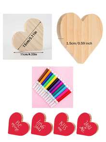 3pcs Set - Unfinished Wooden Heart Shaped Paper Carving Decor, 3.94 Inch Blank Heart Shaped Plaque, Wooden Blocks, Layered Heart Shaped Wooden Tray, Suitable For Painting, DIY Crafts, Wedding Home Decor, 0.59 Inch Thickness (Includes Pen)