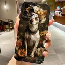 2026 nueva funda de teléfono esmerilada, funda de teléfono con diseño de perro chihuahua con flores y fondo vintage para iPhone 17 14 13 12 11 Pro Max Plus  Galaxy S23 S22 S21 S20 Ultra con protector de teléfono de arte floral elegante, funda de teléfono para pareja, regalo para novio o novia, San Valentín, cumpleaños, aniversario - Blanco antiguo - Ver 4