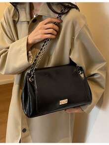 Women's Burgundy Tote Bag, Shoulder Bag With Chain Strap, Zipperless Model 6461 Fashion 2026 - 黑色 - 查看 4