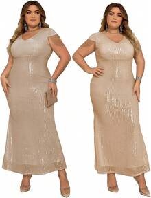 Women's Sequin Formal Evening Tassel Bead Sleeve Long Maxi Party Dress, Retro Glam Style RRV9 - Màu xanh lá cây rực rỡ - Xem 3