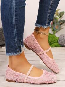 波西米亚风休闲玛丽珍鞋，编织软底，粉色，春夏秋季 - 粉色 - 查看 4