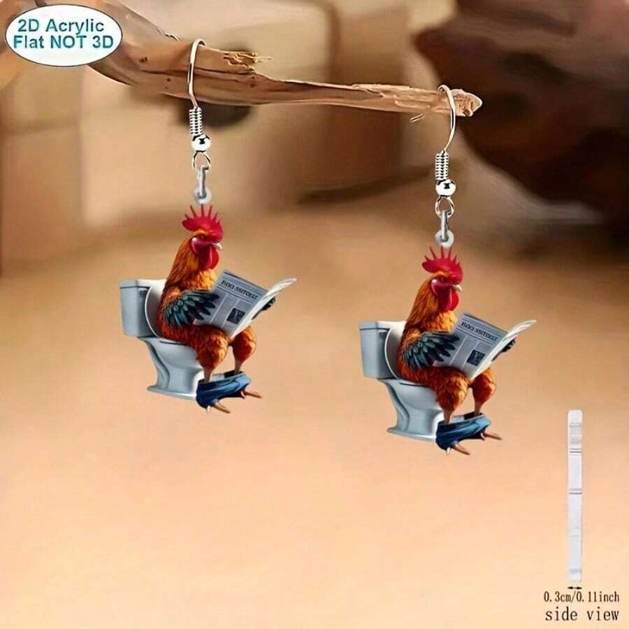 2D flat, 2D acrylic material toilet and newspaper reading pattern earrings, a pair, elegant party accessories suitable for Christmas, Valentine's Day and Mother's Day, perfect seasonal fashion pendant earrings gift idea, 2D flat - Multicolor - Ver 1