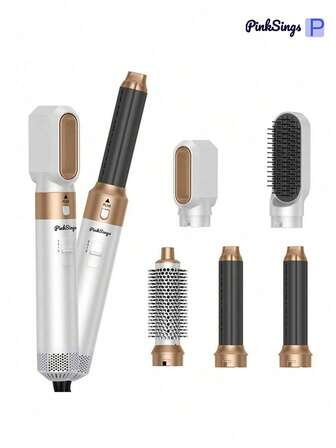 PinkSings 5-In-1 Hair Dryer Brush Set, Detachable Hot Air Brush Set, Negative Ion Hair Styling Tool Set, Round Hot Air Straightening Brush Volumizing Hot Air Brush, Curling Iron