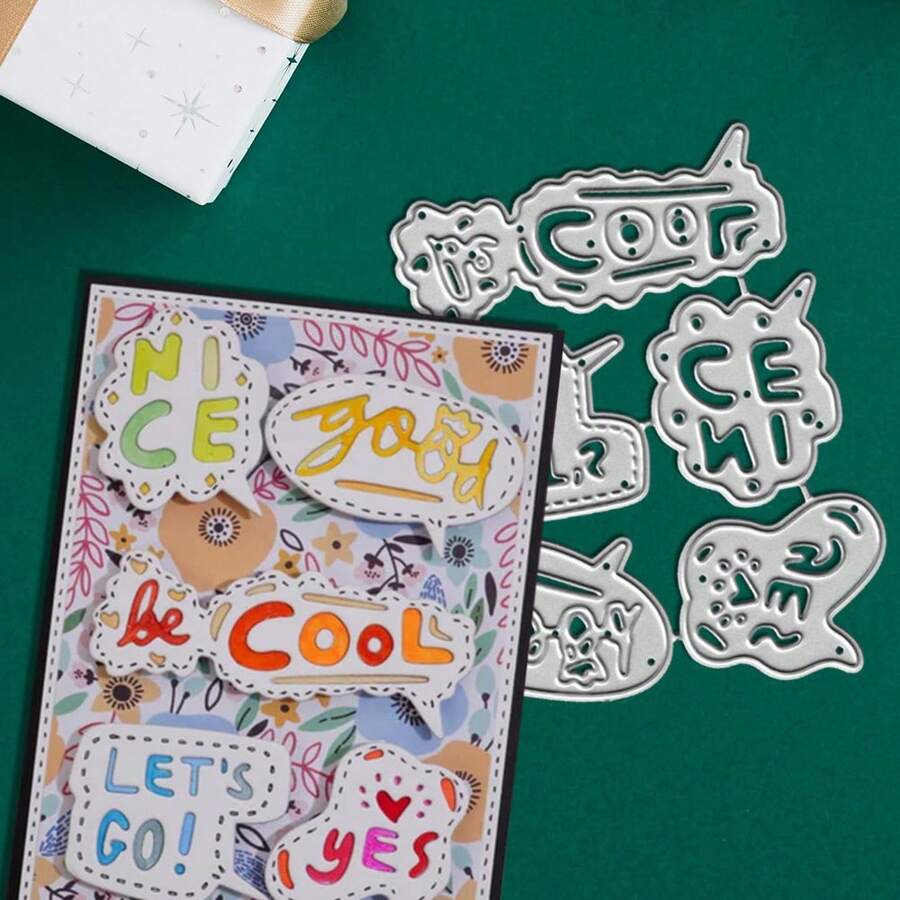 创意问候/祝福金属切割模具，DIY剪贴簿相册和压花模板，贺卡制作工具，卡片纸切割工艺品，礼品卡制作模板模切。 - 銀色 - 查看 1