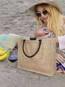 1个黄麻帆布礼品包装袋，可重复使用的手提袋，适用于日常旅行、收纳、购物，也适用于婚礼、万圣节、派对、节日、绘画、送礼、返校、情人节等场合。 - 彩色 - 查看 1