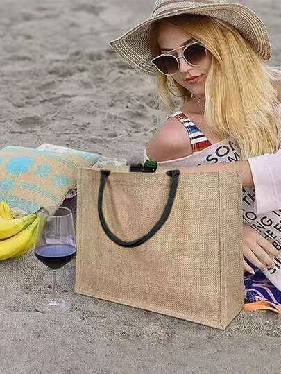 1pc Jute Canvas Gift Packaging Bag, Reusable Tote Bag For Daily Travel, Storage, Shopping, Suitable For Weddings, Halloween, Parties, Holidays, Painting, Gifting, Back To School, Valentine's Day