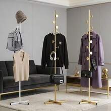 单杆衣帽架（易于组装），落地式立式衣架带置物架，适用于玄关、走廊、卧室、客厅装饰、节日装饰、房间装饰、家居装饰、卧室装饰，可挂连衣裙、裤子、鞋子、牛仔裤、靴子、裙子，春季简约风，夏季上衣 - 彩色 - 查看 2