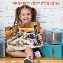 OBEST 200Pcs Juego de Tren Domino Automático Juego de Juguetes de Dominó con Luces Sonidos para Niños Apilamiento Creativo Juguetes Educativos de Desarrollar la Creatividad - Azul - Ver 6