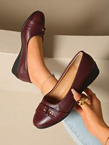 1 đôi giày đế xuồng thoải mái cho nữ, giày bệt mũi tròn đa năng, thích hợp cho mùa xuân và mùa thu, cỡ lớn. - Màu Đỏ Sâu - Xem 2